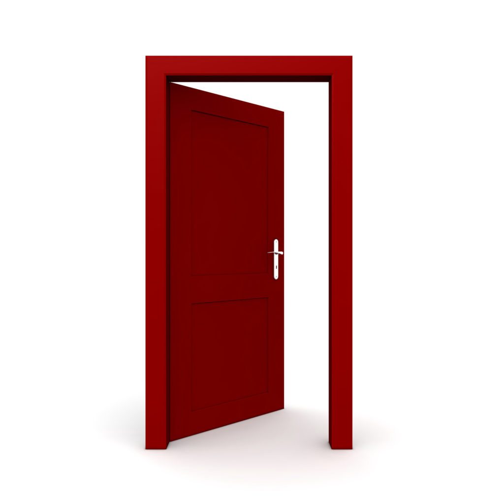 single red door open - door frame only, no walls